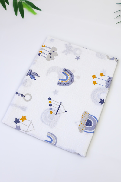 Sitilin Baby Boy Single Layer Muslin Swaddle Blanket with Pompom Summer Stroller Cover Baby Gift Stl7198