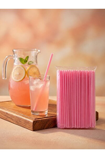 L'Opaline 50 Adet Pembe Frozen Kokteyl Kalın Pipet 22 CM
