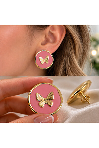 MRK Women's Enamel Pink Butterfly Earrings