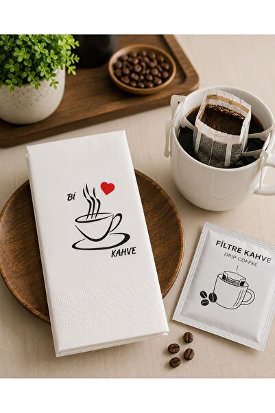 GM 30’lu Bi Kahve Baskılı Kağıt Peçete 17x8 cm | 2 Katlı Dekoratif Kahve Sunu...