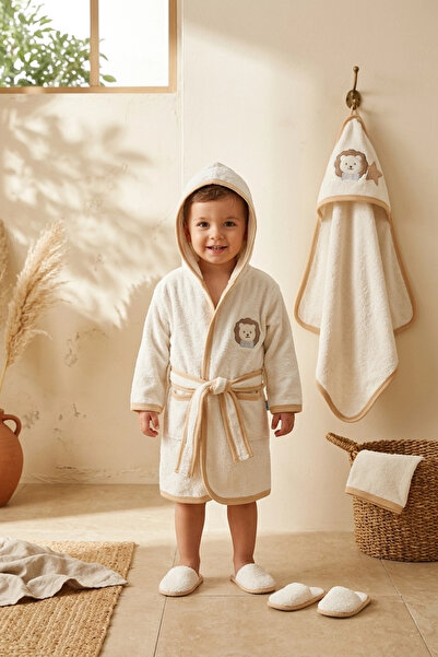 BUUDE Aslan Dream 4-Piece Organic Cotton Baby Bathrobe and Towel Set - Lion E...