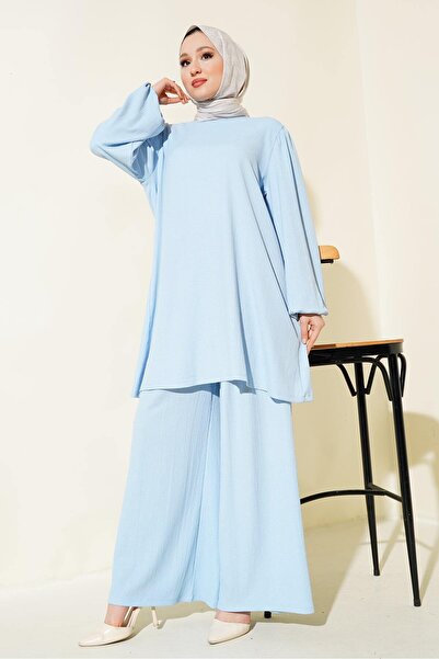 Merterium Women's Tunic Trousers Double Set Blue 1013