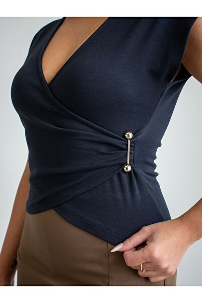 CrepTekstil Crep Women's Double-Breasted Collar Blouse with Buckle Detail – I...