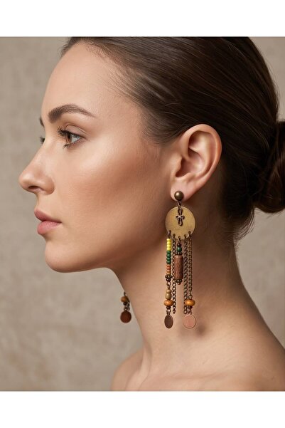 SE Jewellery Collection Selin Ersoy Bohem Ahşap Boncuklu Zincir Detaylı Küpe ...