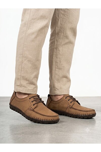 Lütfi Men's beige nubuck genuine leather orthopedic sole summer shoes