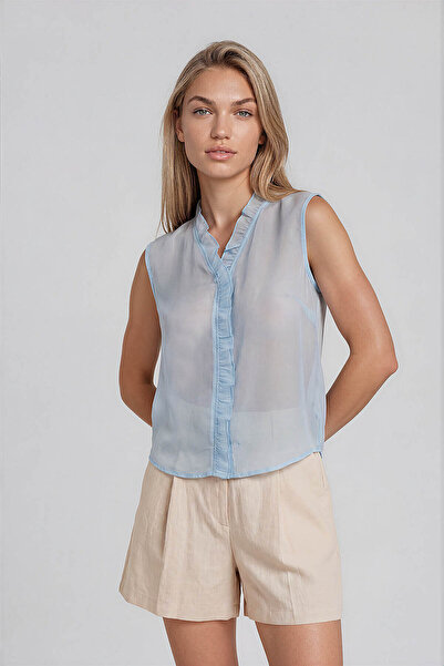 Vitrin Zero Sleeve Transparent Ruffle Blouse