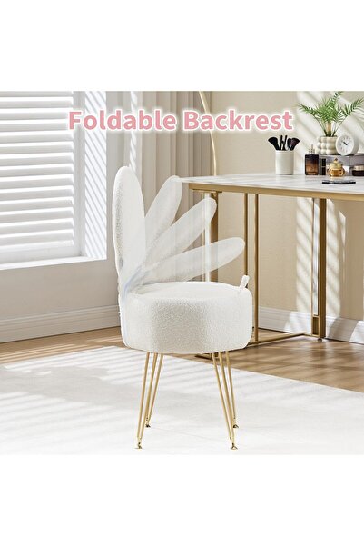 Garvee White Upholstered Stool for Bedroom and Living Room - Folding Bow Back...