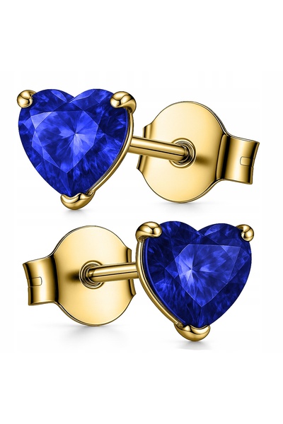 Larezo 925 Sterling Silver Gold Plated Earrings, With Blue Emerald Crystal He...