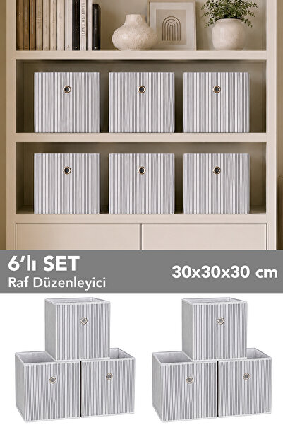 Meleni Home 6'lı Çizgili Dolap İçi Organizer - Kıyafet Oyuncak Saklama Raf Dü...