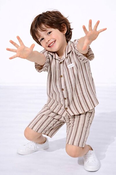 MİNİKO KİDS Boys' Striped Shirt and Muslin Shorts Set