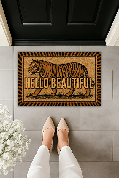 Dormot Home Tiger Patterned Hello Beautiful Door Mat – Digital Print Decorati...