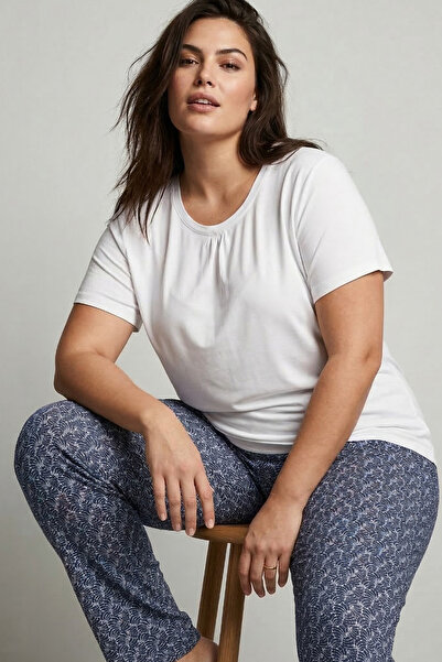 Siyah İnci Ecru Patterned Large Size Oversized Viscose Knitted Pajama Set