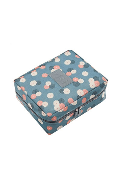 CRM Accessories and Cosmetics Bag, CRM, Blue with Flowers
