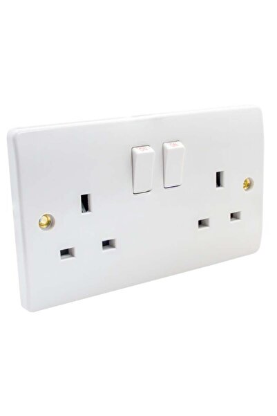 Duravel Double Gang Switched Wall Socket, 13A, 2 Gang, White, UK Standard Plu...