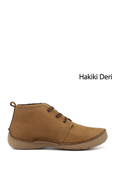 GÖNDERİ(R) Women's Light Tan Nubuck Lace-Up Genuine Leather Comfort Boots