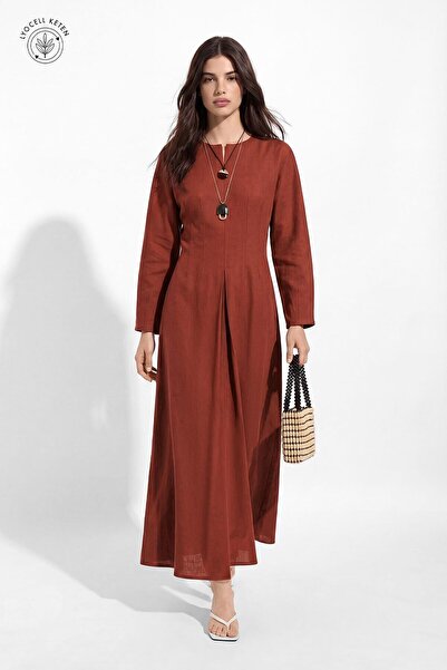 Hooopstore Lyocell Linen Pilikaşe Coral Dress