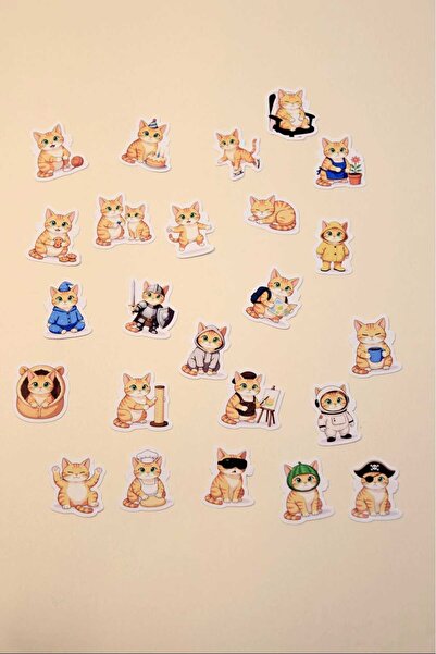 Leapin Craft Sarman Kedi Dombili Sticker Seti (24 adet, renkli, kaliteli parl...