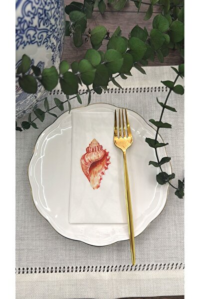 busrasdesign Marin Red Sea Shell Printed Presentation Napkins 16-Pack