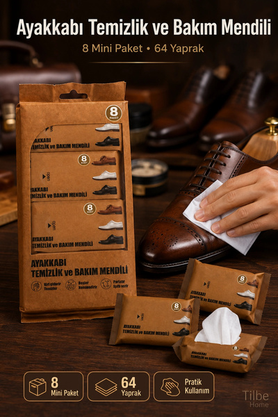 Tilbe Home Ayakkabı Temizleme ve Bakım Mendili 8 Mini Paket 64 Yaprak Pratik ...