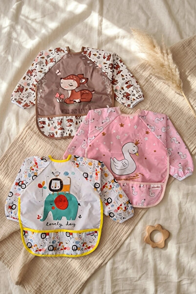 Babydonat Liquid-Proof 3 Pack Long Sleeve Bib with Animal Figure