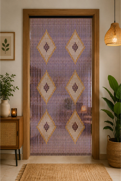 ROXART AHŞAP KAPI PERDESİ 90X180 CM AHŞAP BONCUK 52 SIRA PERDE KAPI SÜSÜ