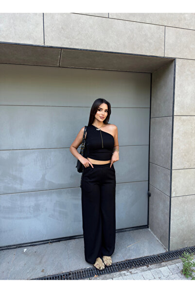 mekabutik Black One-Shoulder Modal Bottom-Top Set
