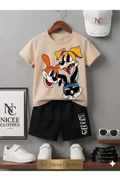 NC Nicee Clothes Summer Children's T-Shirt Shorts Unisex (3-Piece Dog Print)