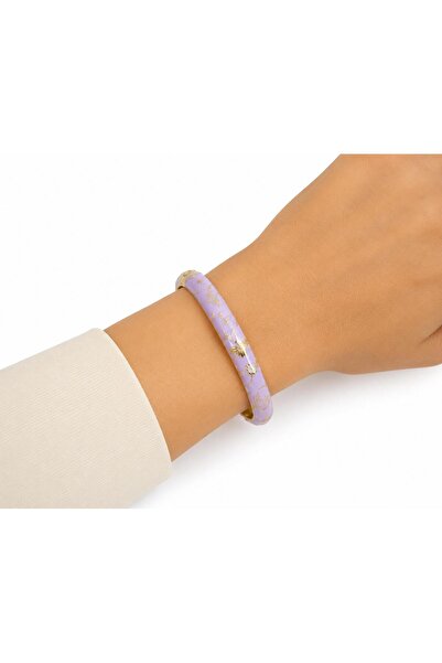FASHION Mineli Lilac Color Flower Patterned Vip Gold Brass Clamp