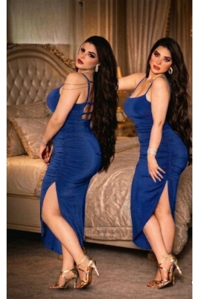 RAHAF TİCARET Kadın Askılı Yırtmaçlı Elbise
