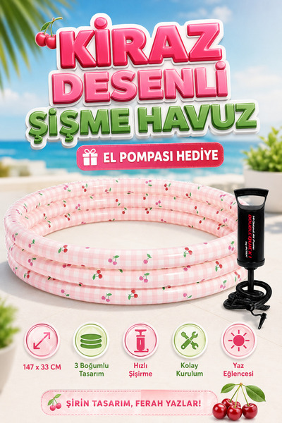 viyol marketim Kiraz Desenli Şişme Havuz 147 x 33 cm – 3 Boğumlu Çocuk/Bebek ...