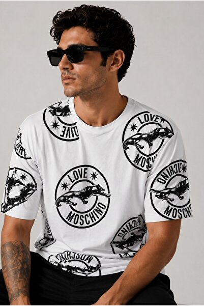 Love Moschino 100% Cotton Regular Fit Cougar and Logo T-Shirt