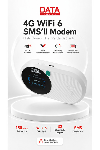 DataForce M10PRO 4G Taşınabilir Modem - WiFi 6 Hızı ve SMS Özelliği