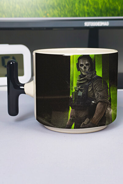ZipZap Call of Duty Baskılı Seramik lüks kupa (1 Adet) T Şeklinde Özel Siyah ...