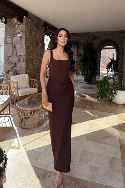 Sindimoda Elinda Askılı Sırt Bağcık Detay Midi Elbise 221813