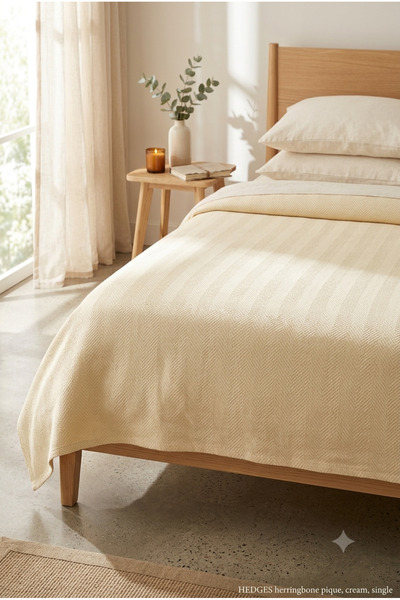 MKAtölyem Cotton Woven Natural Single Pique-Bedspread 165X215 Cream