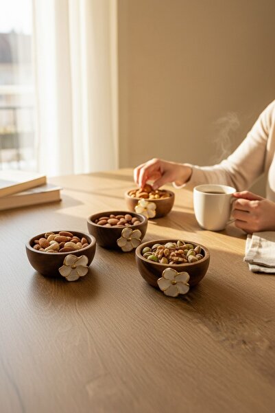 Akayev Akasya 4-Piece Gold Flower Detailed Snack Bowl 8 cm