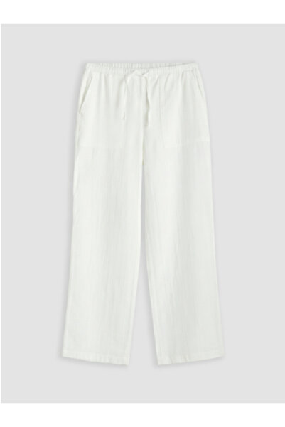 LC Waikiki New Season White Women's Muslin Trousers with Elastic Waist