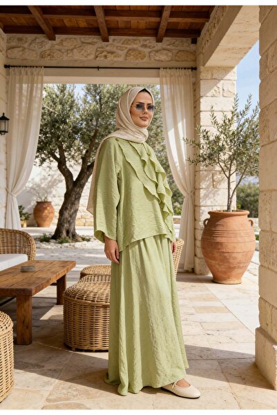 Aselim Hijap Moda Flywheel Detailed Skirt Set |   Comfortable Fit Hijab Set-G...