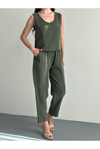moda rüyası Tencel Fabric Grass Detailed Trousers