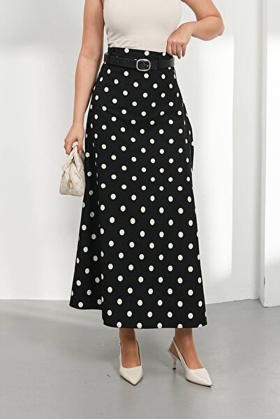 Bleu Petite Patterned Poplin Fabric Midi Length Women's Skirt
