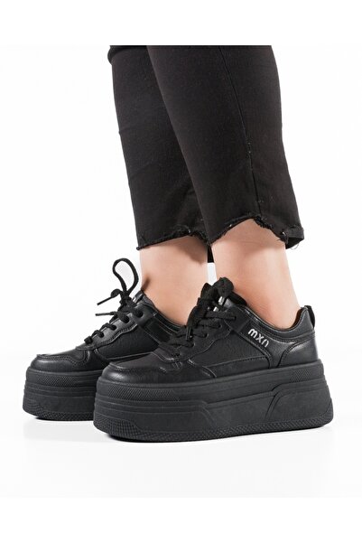 ALOGO Women's Black Platform Sneakers Made of Eco- Leather Piuu