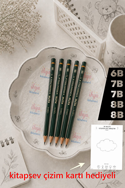 kitapsev 5 Pieces of Drawing Pencils Fatih Graded Pencil with Drawing Card