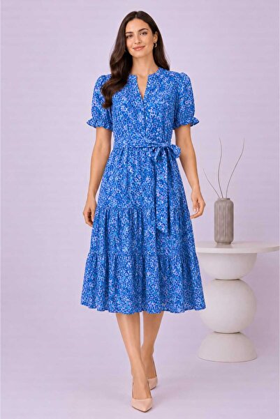 Bad Rochie Midi Damă din 100% Vâscoză – Albastru Floral