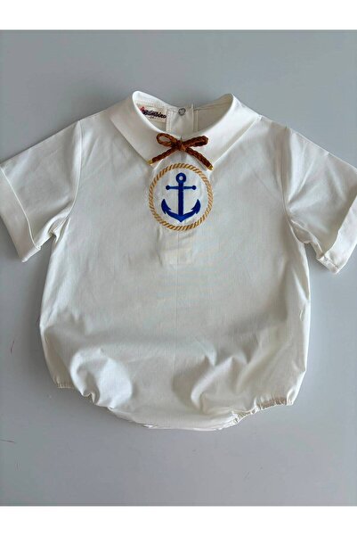 il mio bambino 100% Cotton Poplin Fabric Anchor Embroidered Marine Concept Pa...