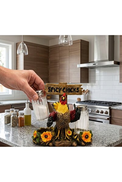 Kuzey Tacı Spicy Chicks Figürlü Dekoratif Tuzluk ve Biberlik Seti Rustik Tasa...