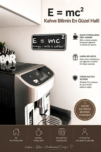Cosmic Star E=mc² Modern Kahve Bilim Temalı Duvar Dekoru | 3D Baskı Kahve Köş...