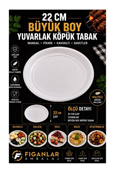 figanlar ambalaj 22 cm Büyük Boy Yuvarlak Köpük Tabak – Kahvaltı, Salata, Ana...