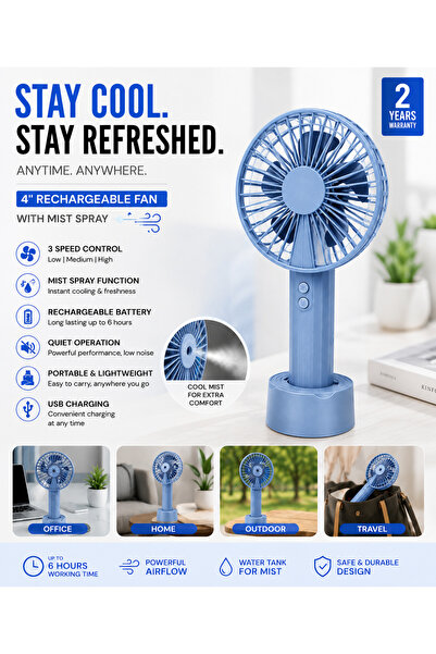 EasyLife Rechargeable Personal Cooling Fan with Water Mist – Portable Desk Fa...