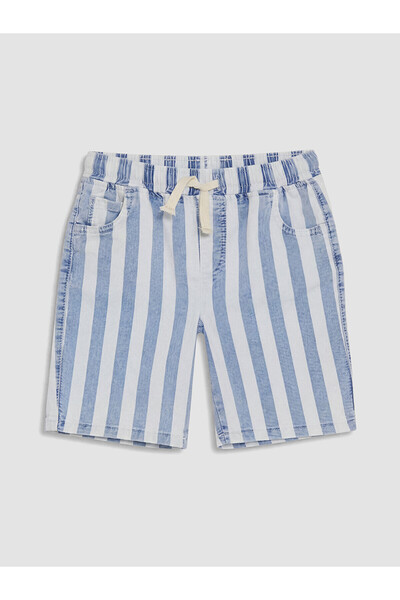 LC Waikiki Nevavm Striped Boys' Jean Shorts with Elastic Waist
