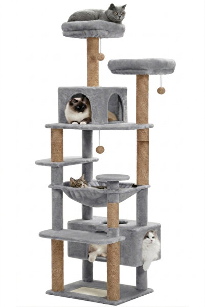 PATİSTORE Lizbon Gri Çok Katlı Yıkanabilir Wellsoft Kumaş Ağır MDF Taban Kedi...